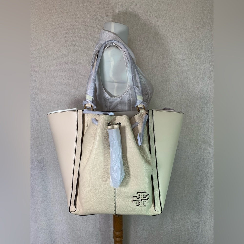 NEW Tory Burch Mcgraw Dragonfly Brie Cream Leather Oversized Shopper Tote Bag - Picture 4 of 16